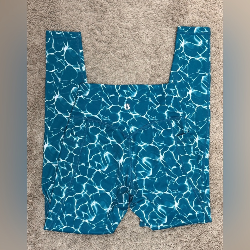 Buffbunny Teal Water Print High-Waisted Leggings Size Small w Pockets